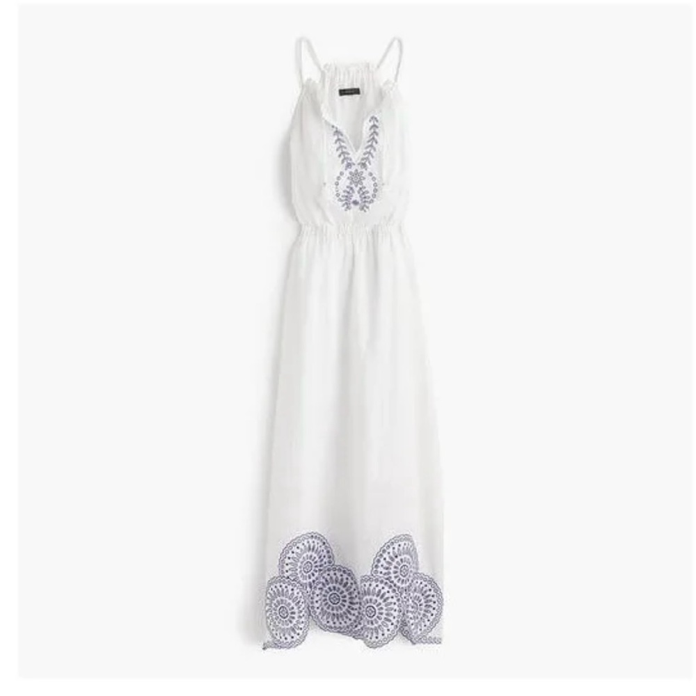 J. Crew White and Blue Embroidered Maxi Dress